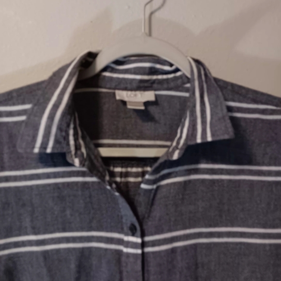 LOFT Navy and White Striped Button-Up Shirt - Picture 7 of 11